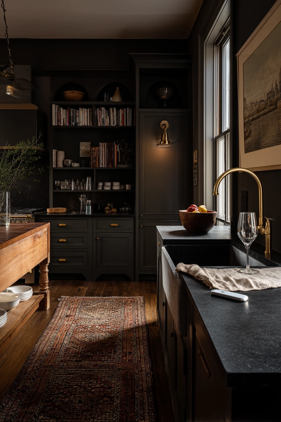 Moody Evening Kitchen with Soapstone Character