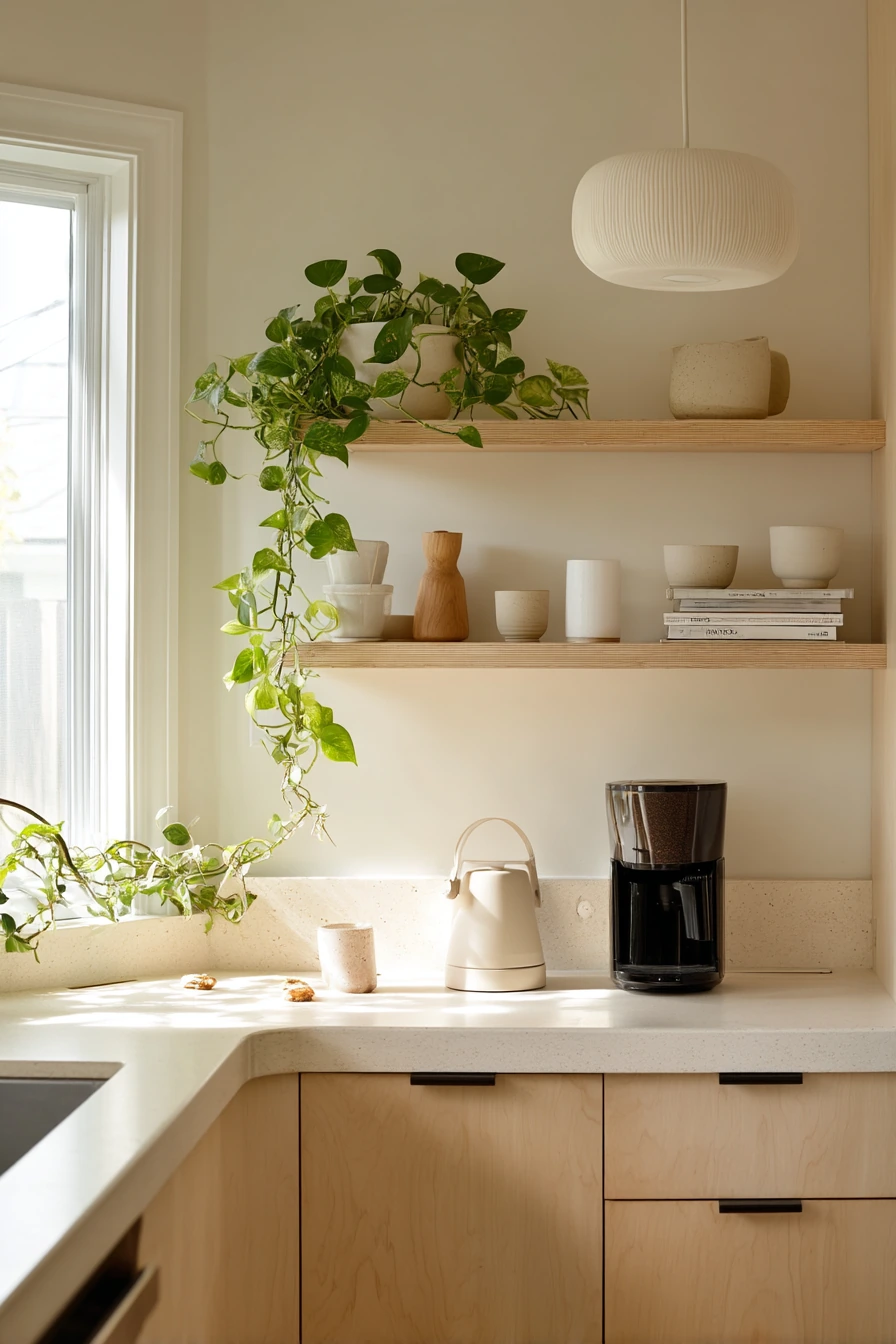 Bright Scandi Kitchen with Pale Stone and Plants