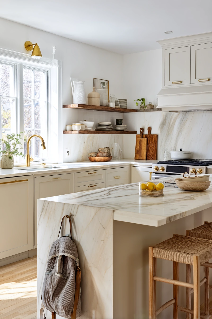 Warm Everyday Family Kitchen with Honed Stone Island