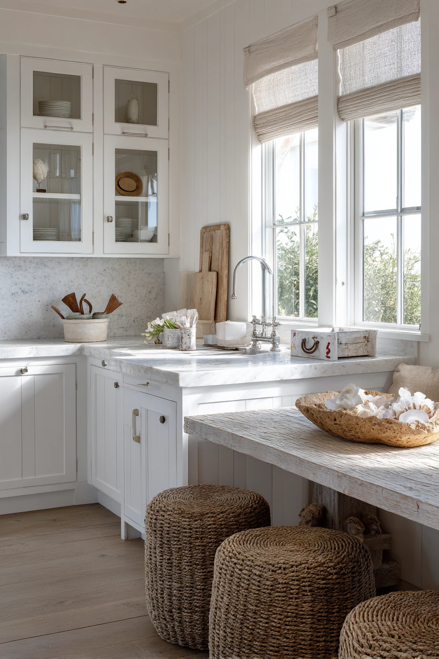 Coastal Kitchen with Honed Limestone and Family Noise