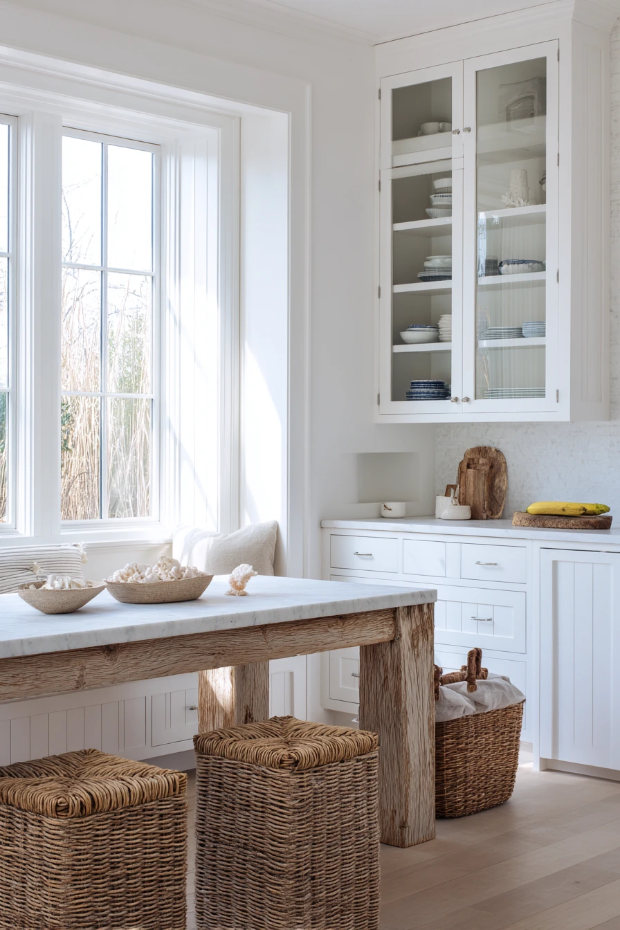 Coastal Kitchen with Honed Limestone and Family Noise