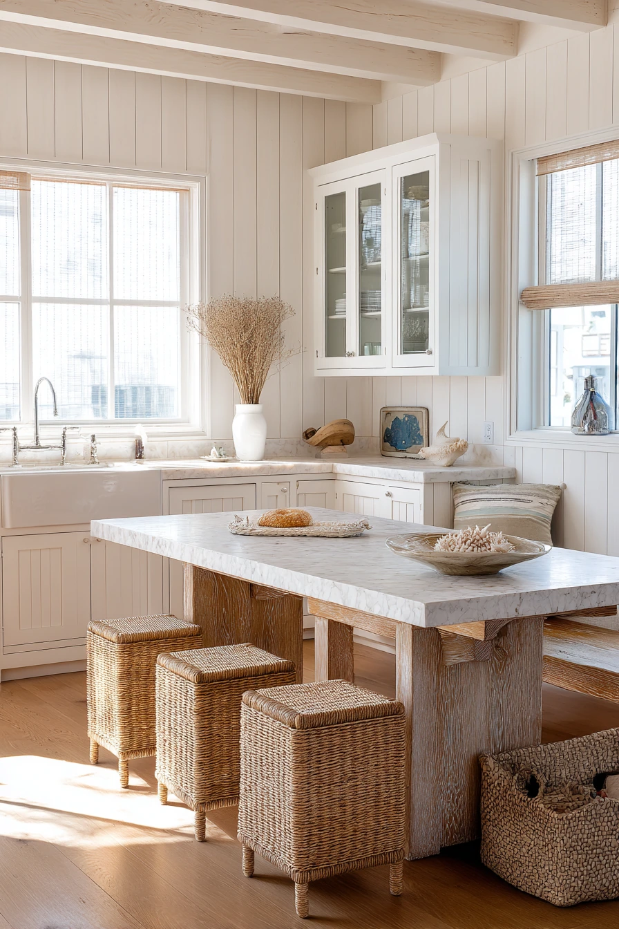 Coastal Kitchen with Honed Limestone and Family Noise