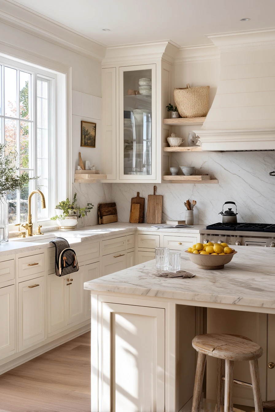 Warm Everyday Family Kitchen with Honed Stone Island