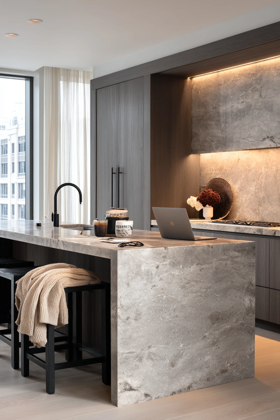Minimal Luxury Kitchen with Monolithic Stone Details