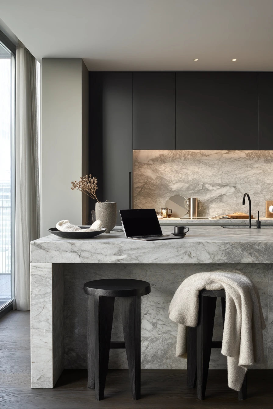 Minimal Luxury Kitchen with Monolithic Stone Details