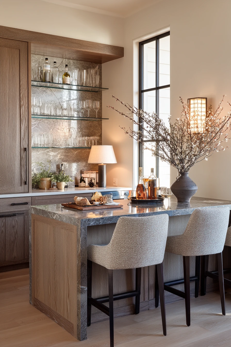 Entertaining Kitchen with Stone Bar and Soft Glow