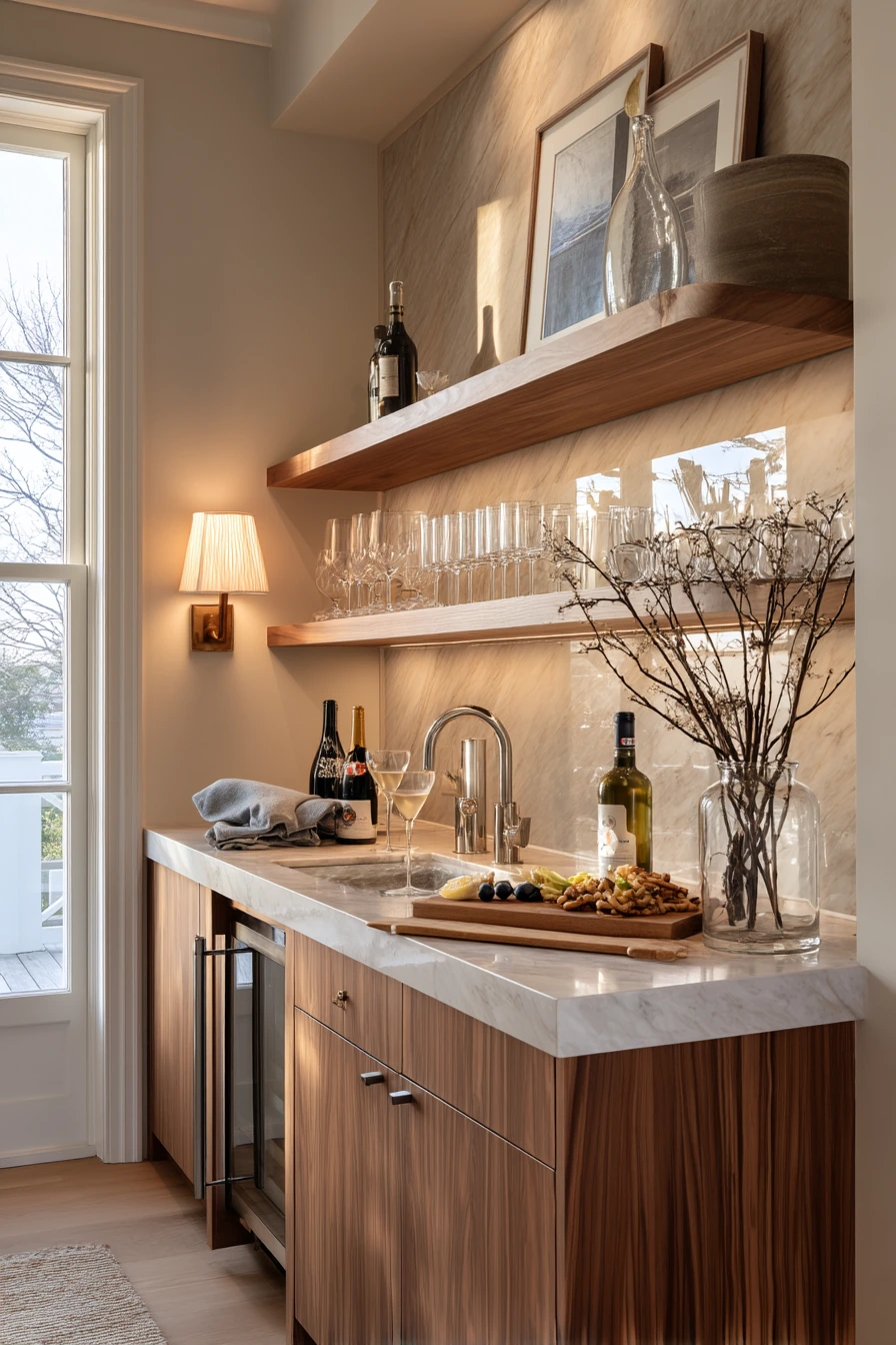 Entertaining Kitchen with Stone Bar and Soft Glow
