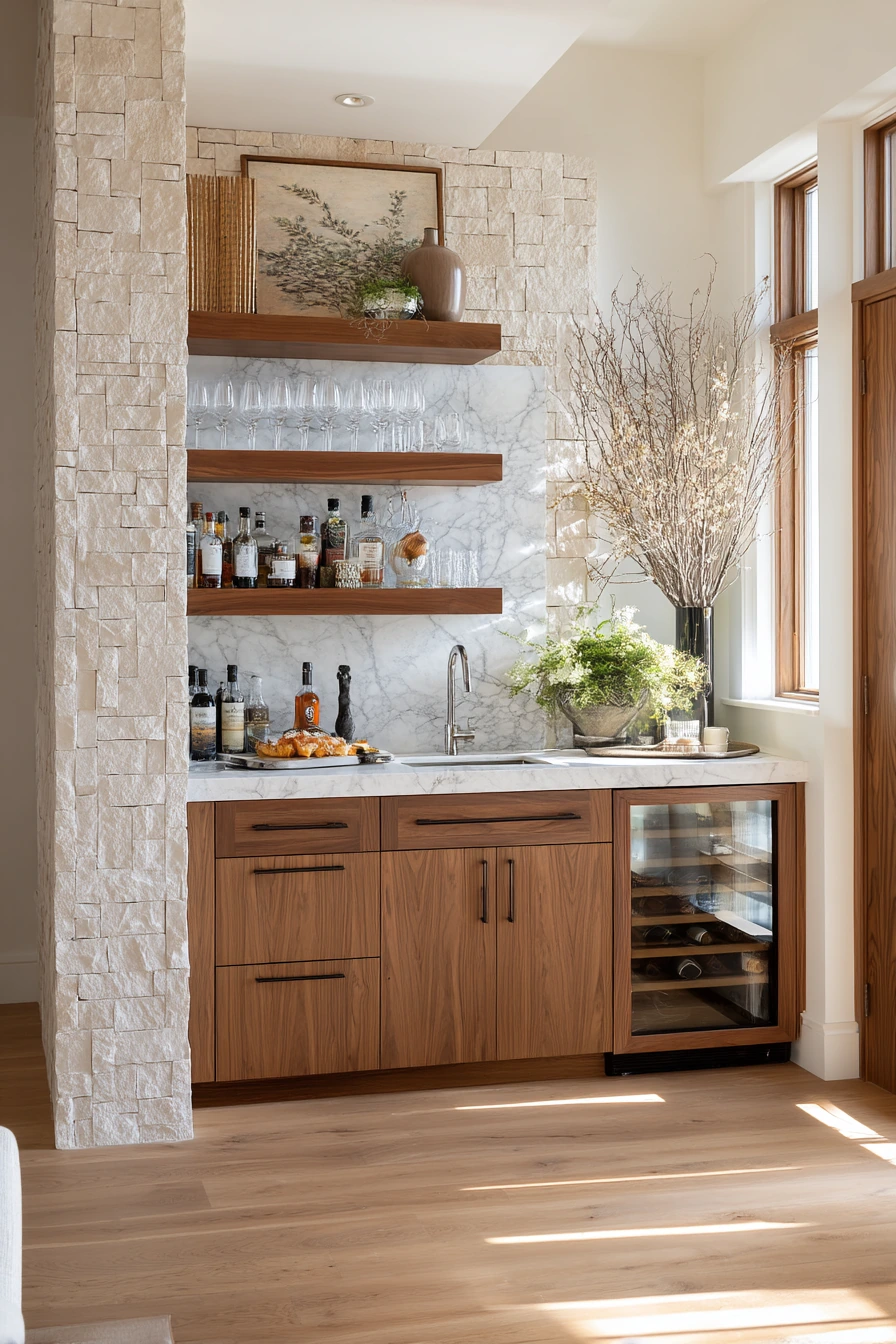 Entertaining Kitchen with Stone Bar and Soft Glow