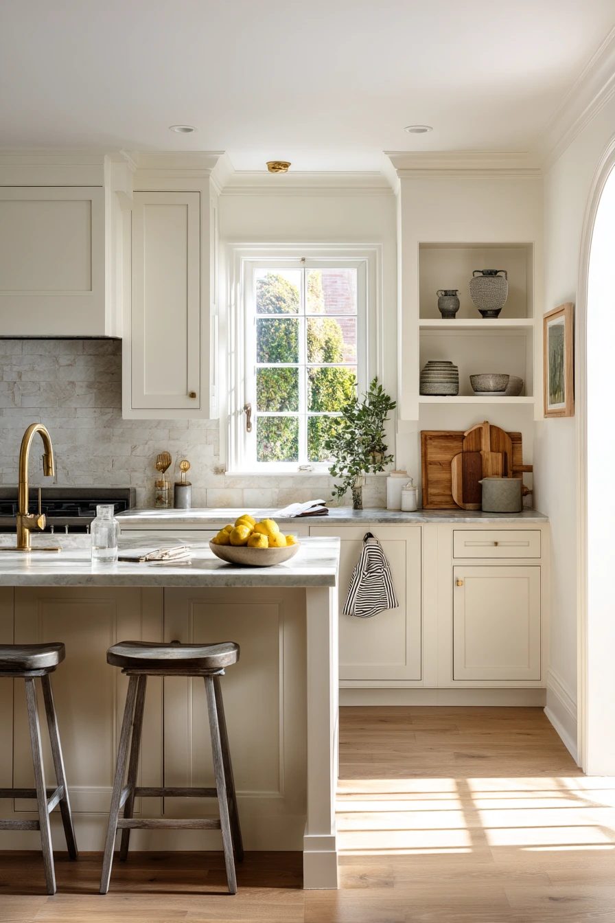 Warm Everyday Family Kitchen with Honed Stone Island