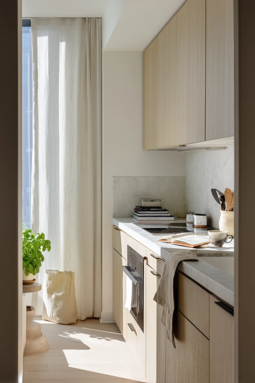 Small Apartment Galley with Stone Counter Simplicity