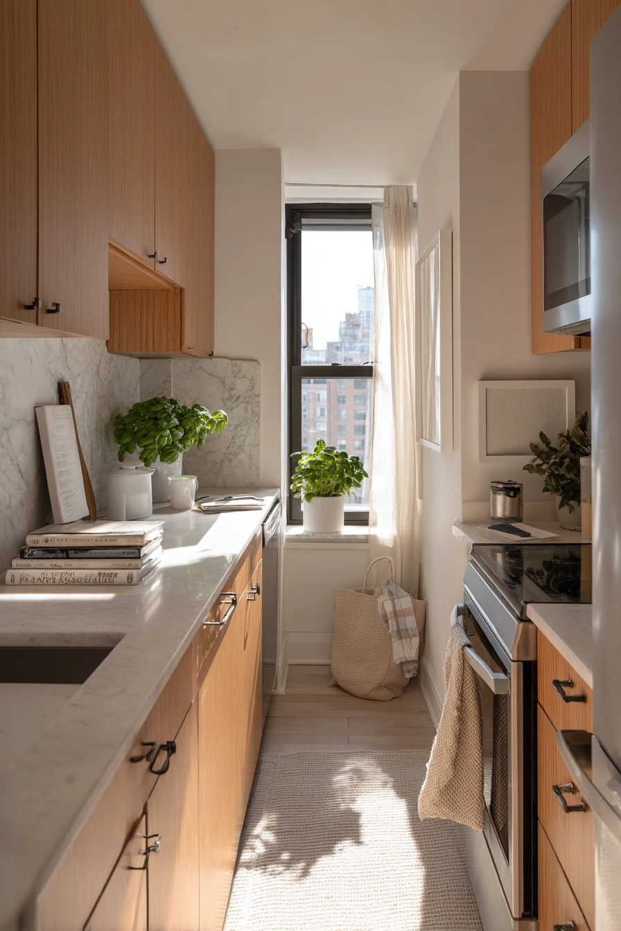 Small Apartment Galley with Stone Counter Simplicity