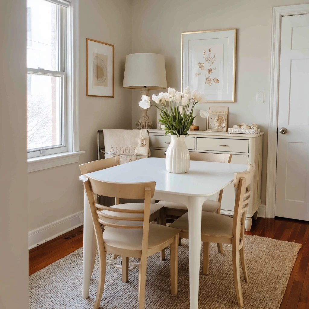Renter-Friendly Tan and White Apartment Dining Room
