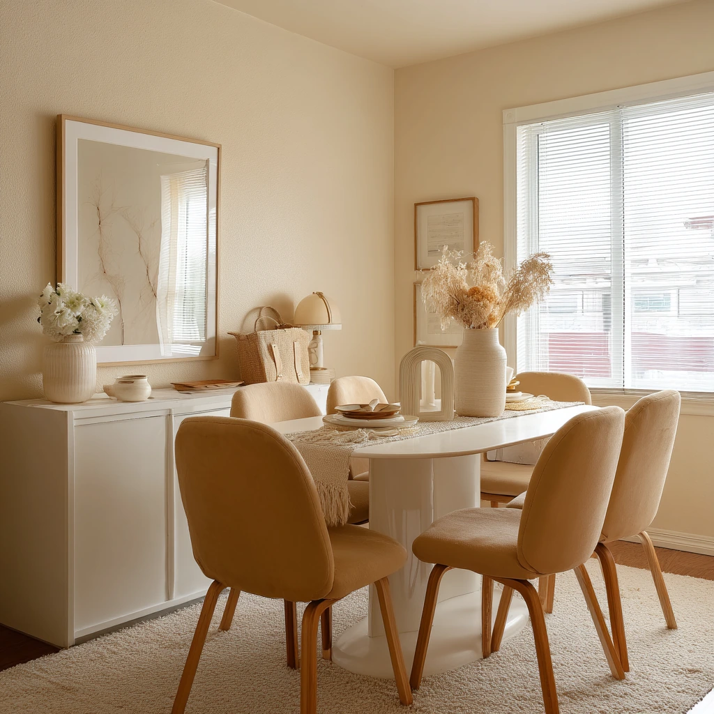 Renter-Friendly Tan and White Apartment Dining Room