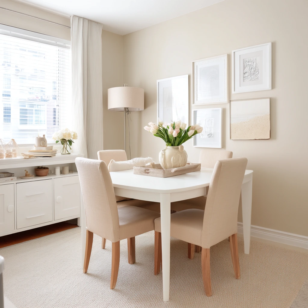 Renter-Friendly Tan and White Apartment Dining Room