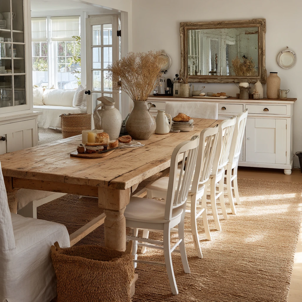 Modern Farmhouse Tan and White Dining Room