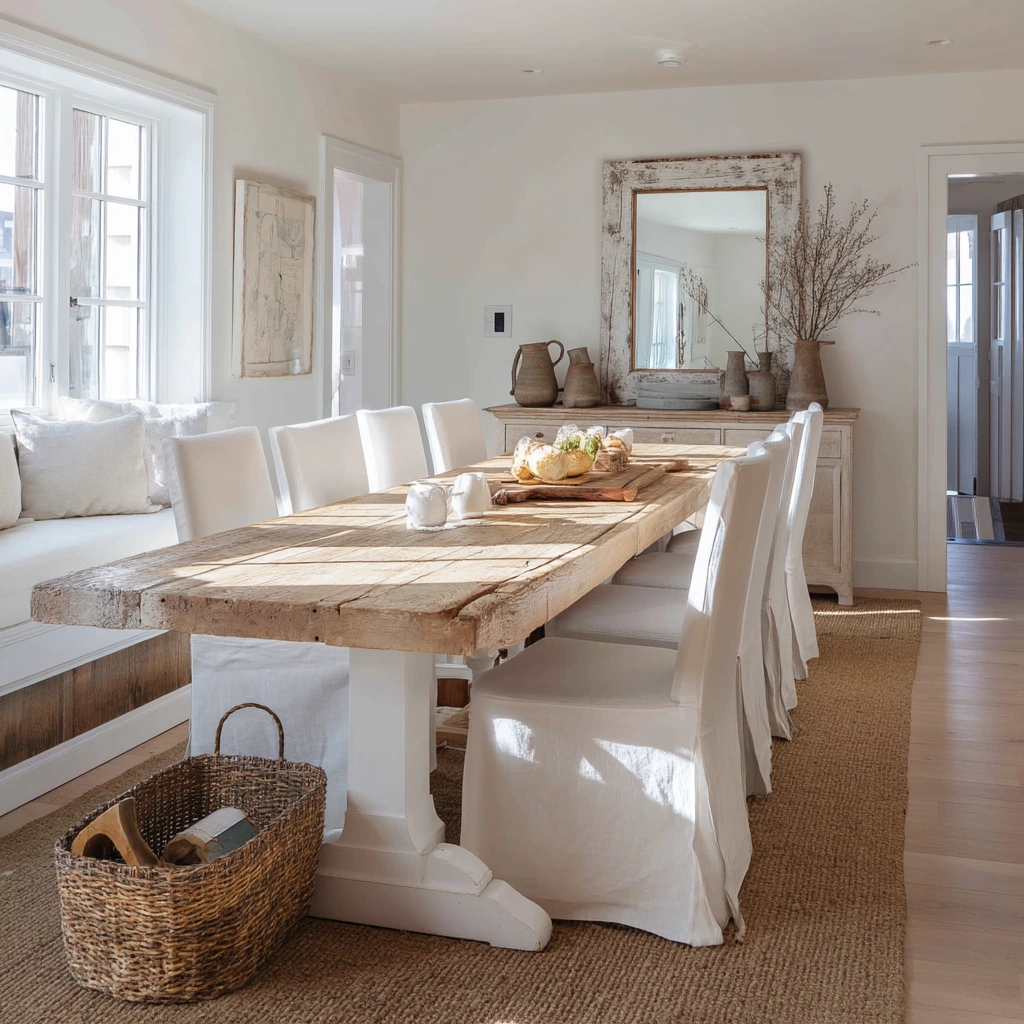 Modern Farmhouse Tan and White Dining Room