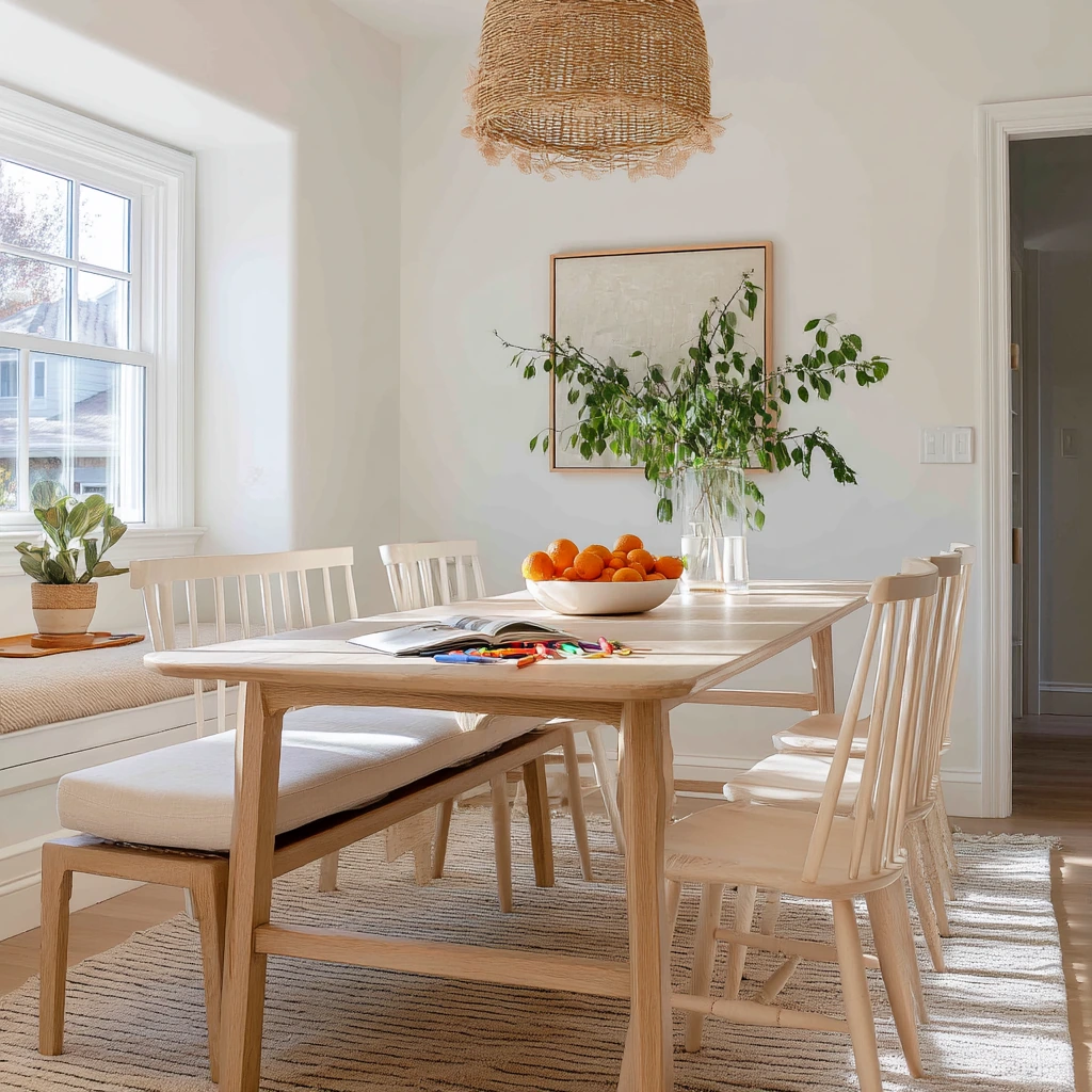 Family-Friendly Tan and White Dining Room