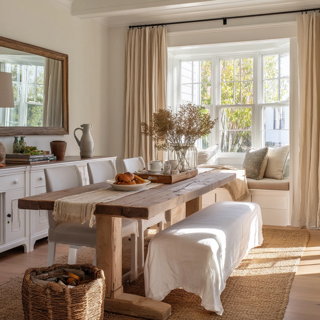 Modern Farmhouse Tan and White Dining Room