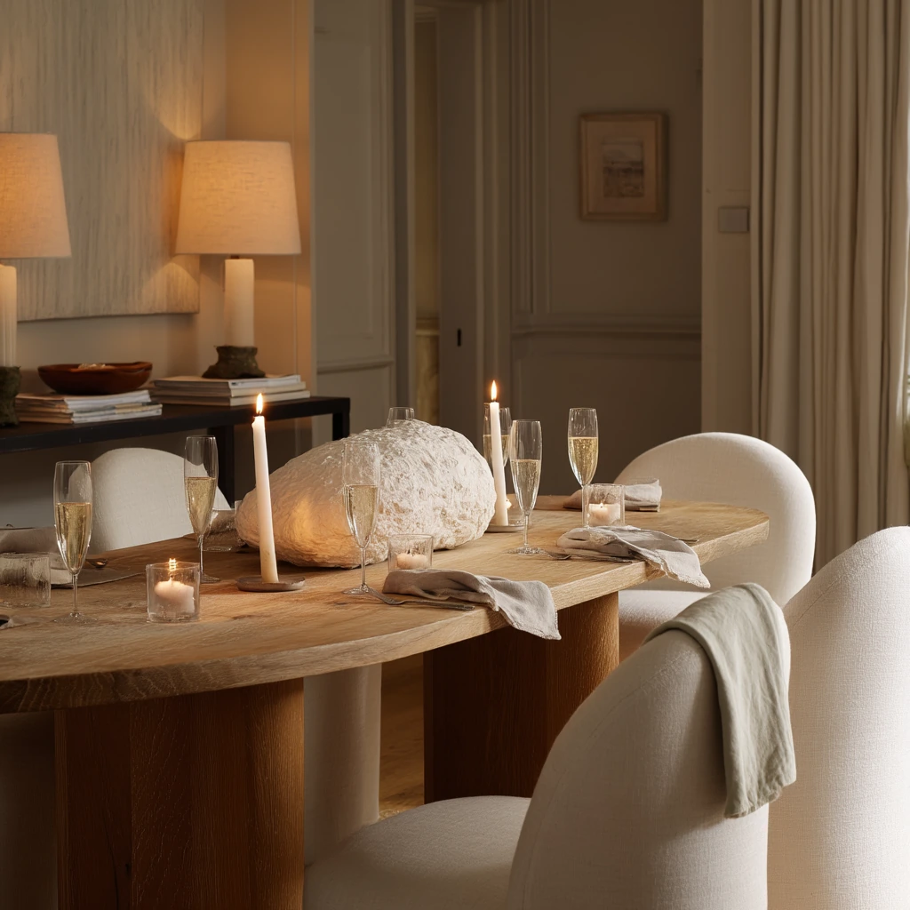 Minimal Tan and White Dinner Party Setup