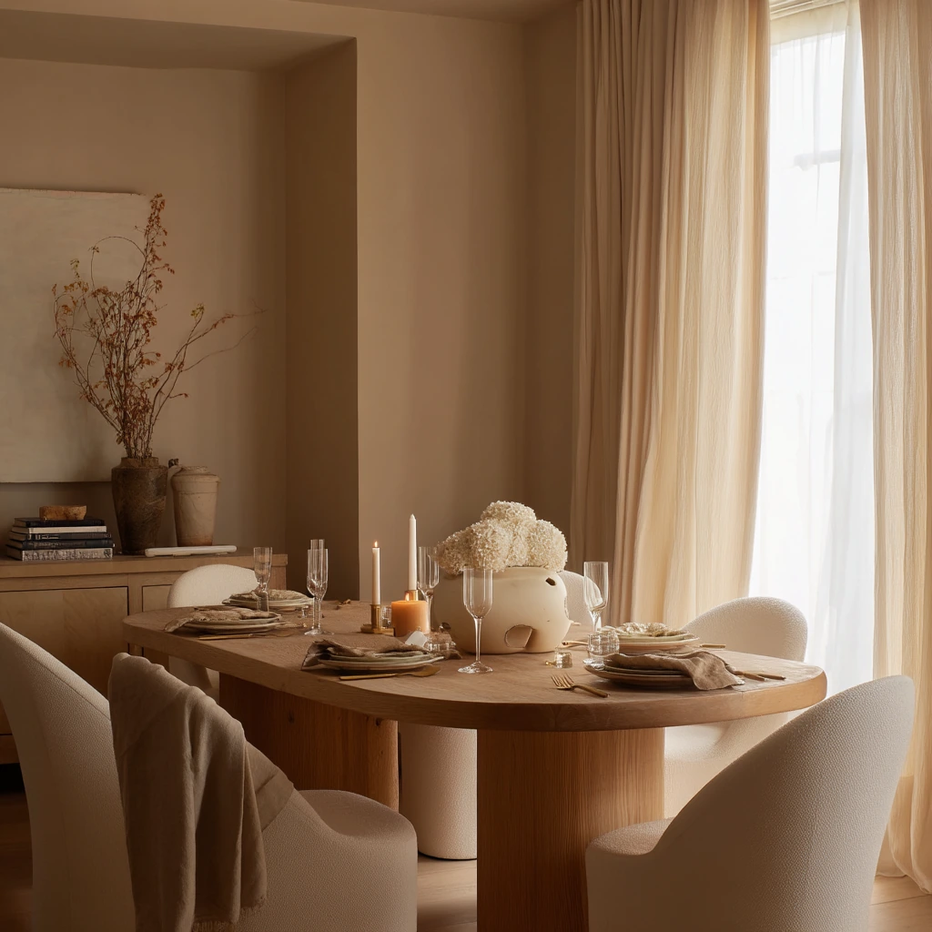 Minimal Tan and White Dinner Party Setup