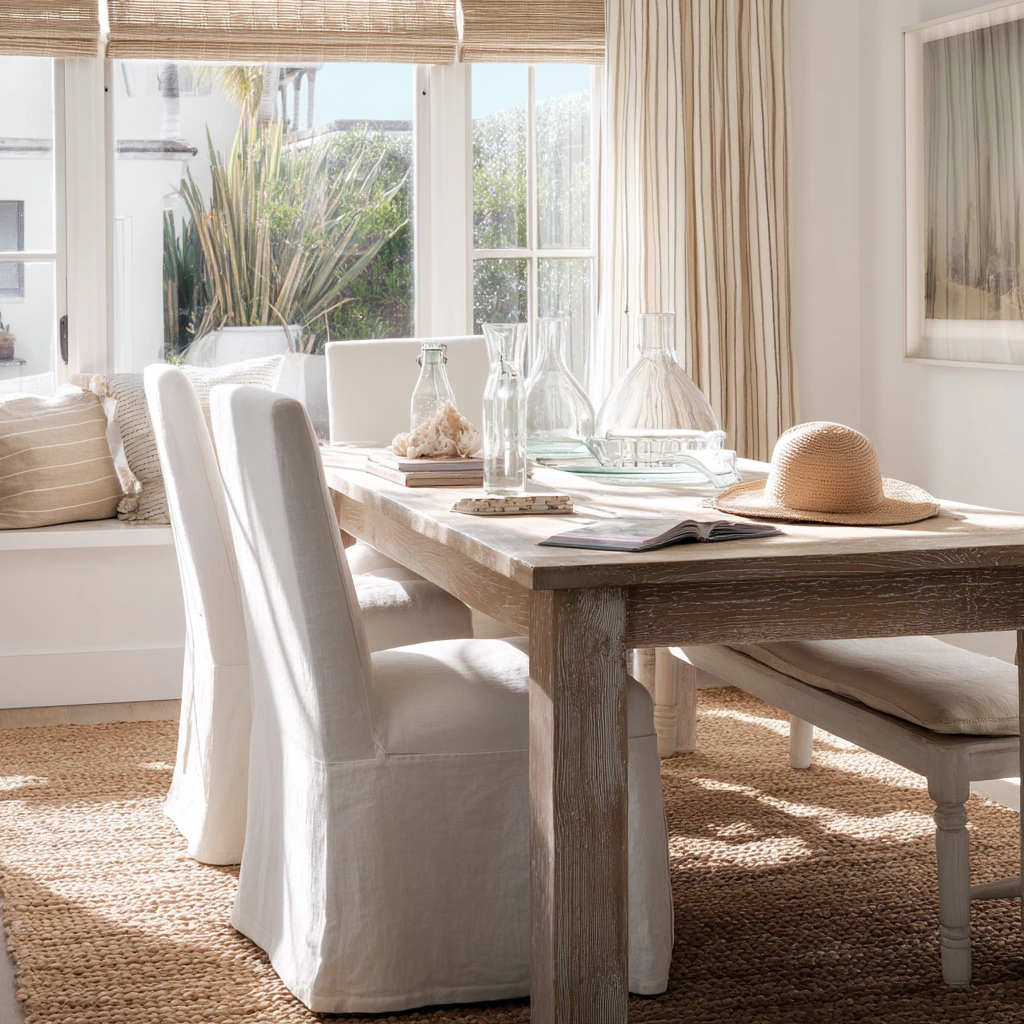 Coastal Tan and White Dining Room Ideas
