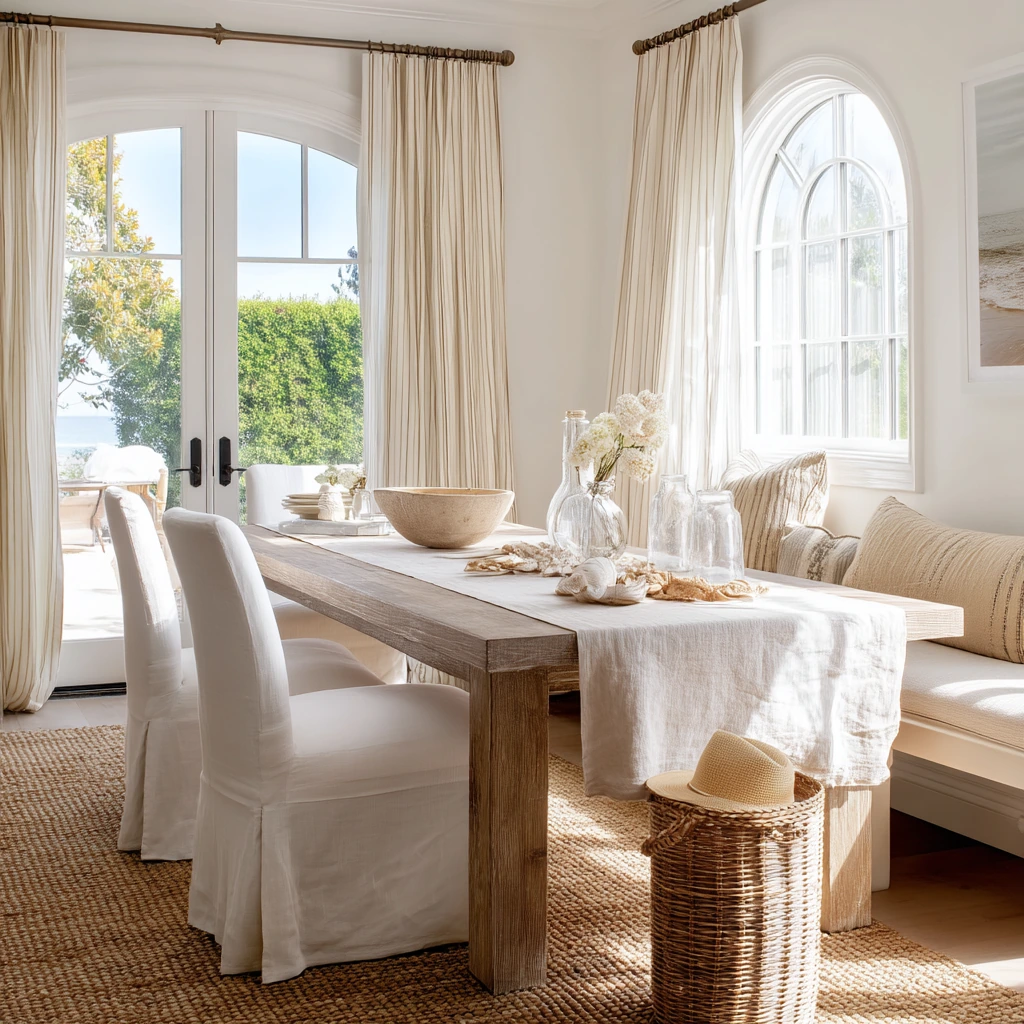 Coastal Tan and White Dining Room Ideas