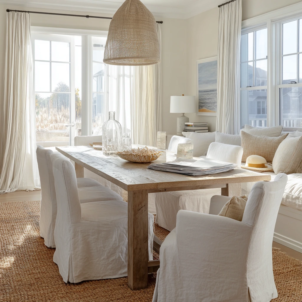 Coastal Tan and White Dining Room Ideas