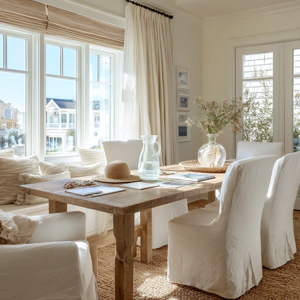 Coastal Tan and White Dining Room Ideas