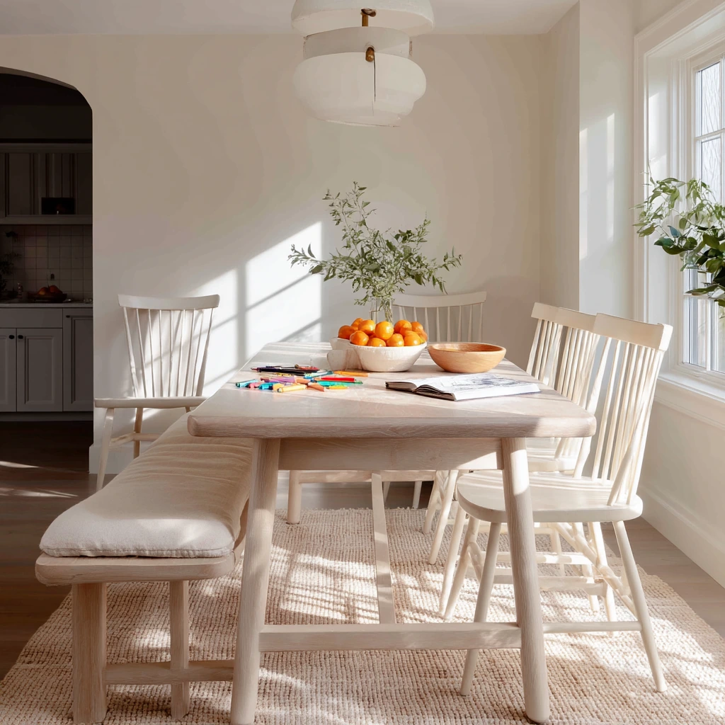 Family-Friendly Tan and White Dining Room