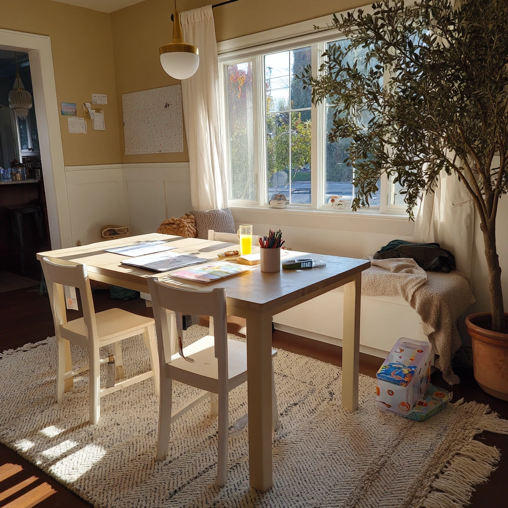 After-School Tan and White Dining Room