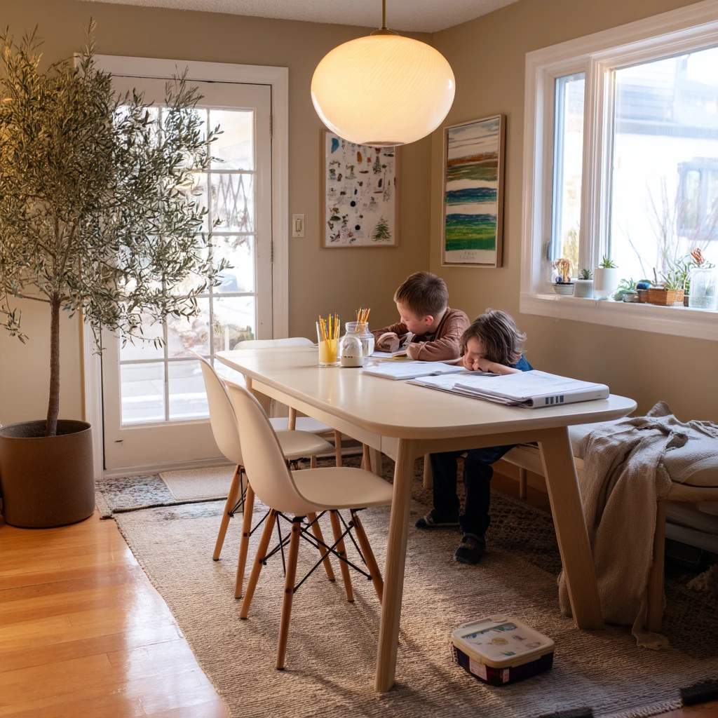 After-School Tan and White Dining Room