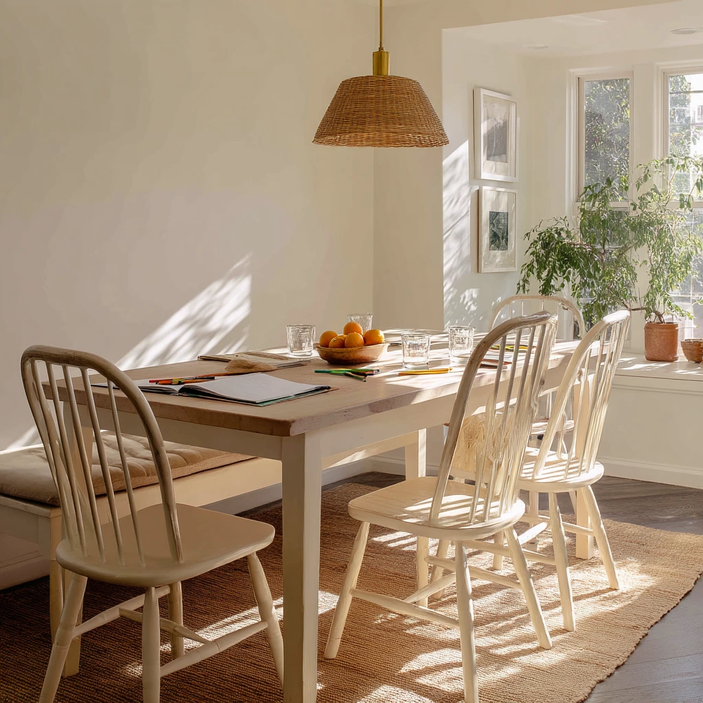 Family-Friendly Tan and White Dining Room