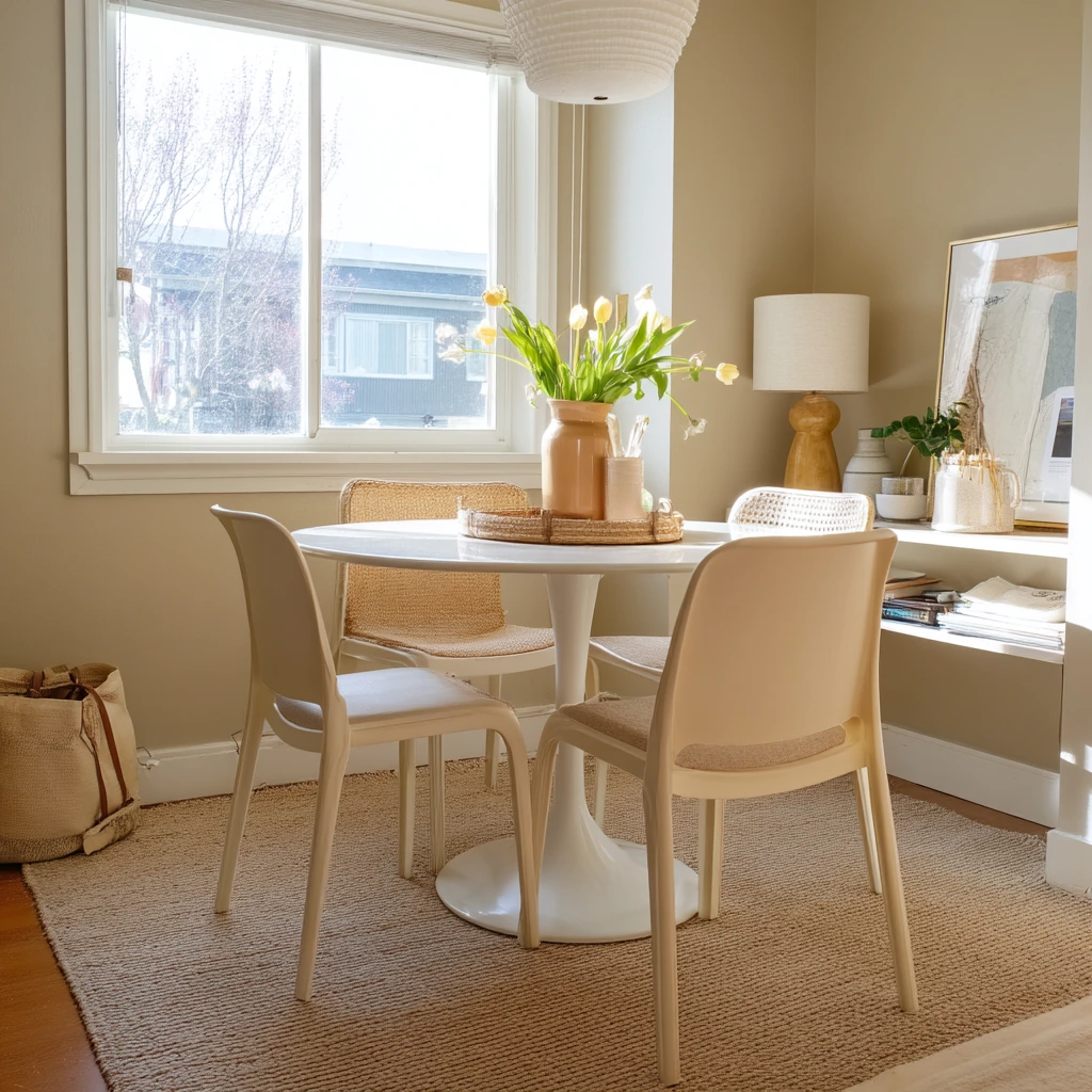 Renter-Friendly Tan and White Apartment Dining Room