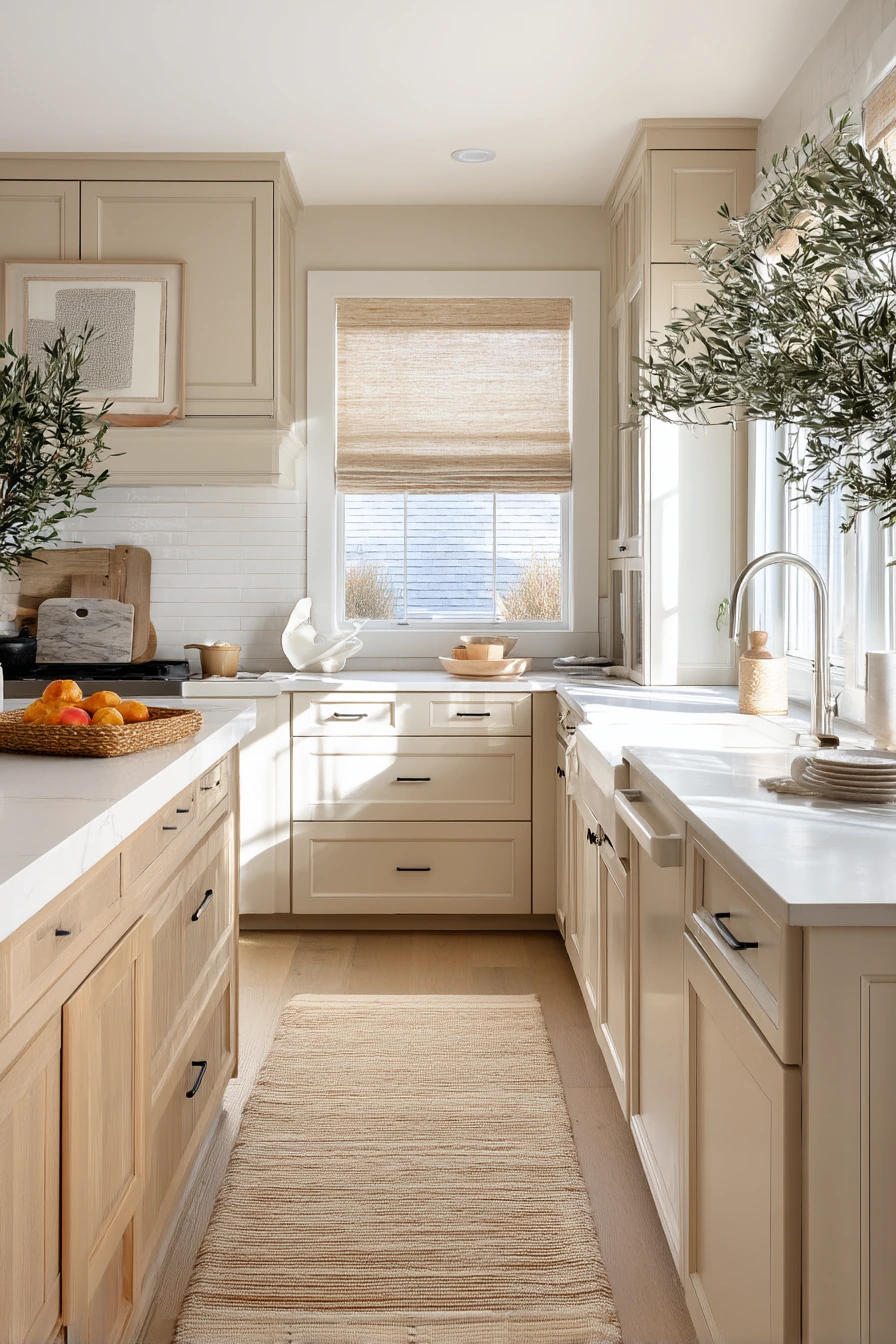 Morning Family Kitchen with Warm Oak and Linen Whites