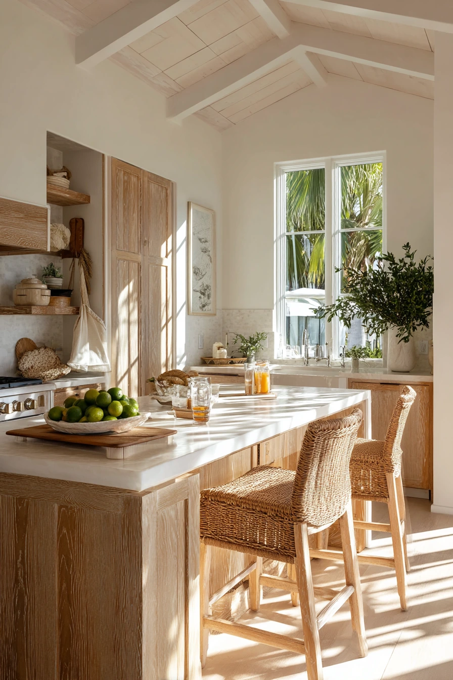 Beachy Tan and White Kitchen with Soft Linen Details