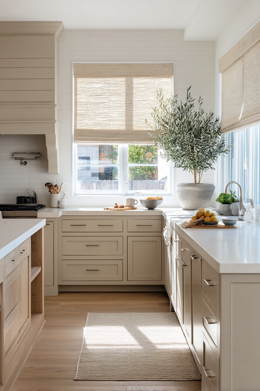 Morning Family Kitchen with Warm Oak and Linen Whites