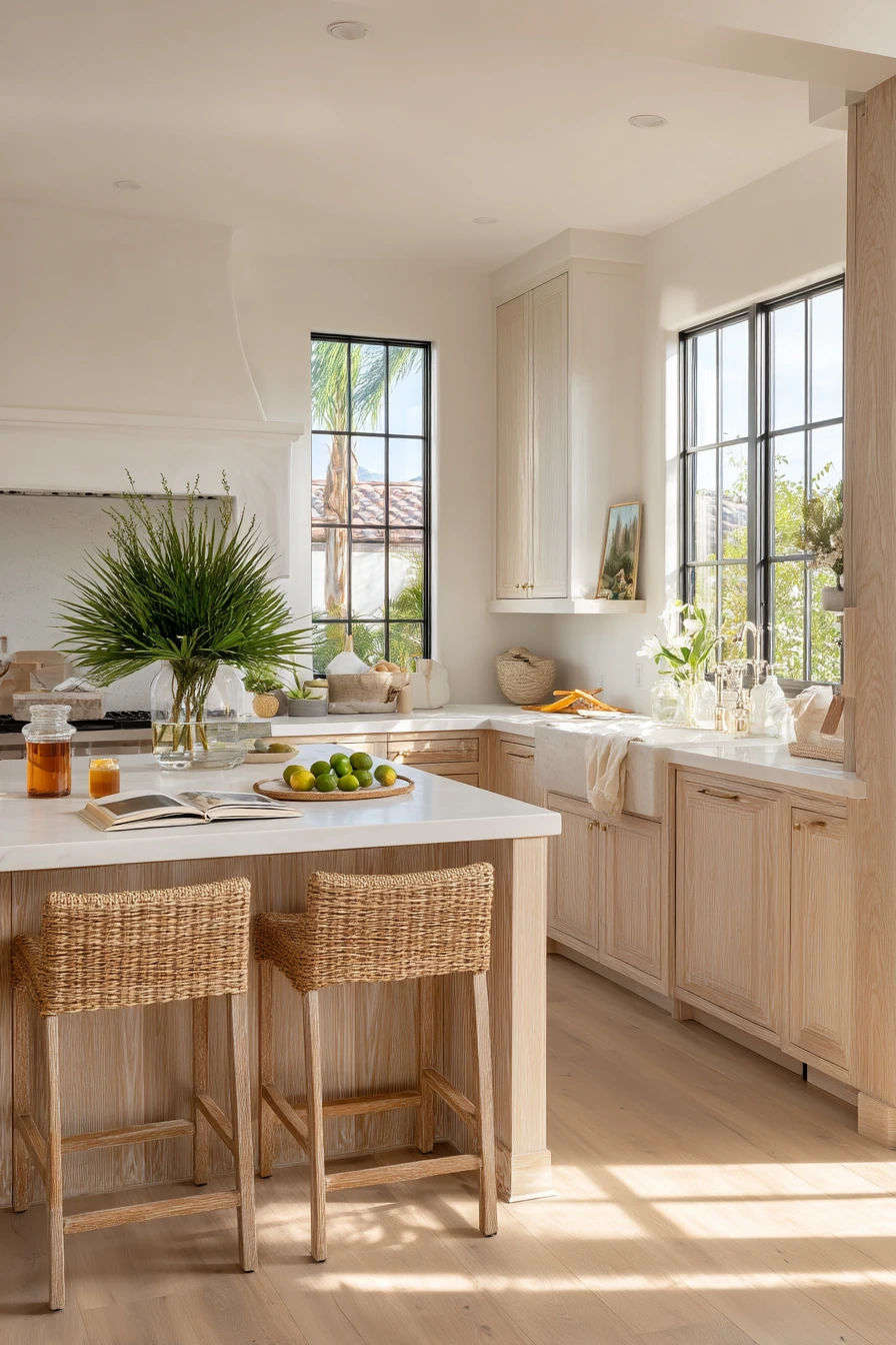 Beachy Tan and White Kitchen with Soft Linen Details