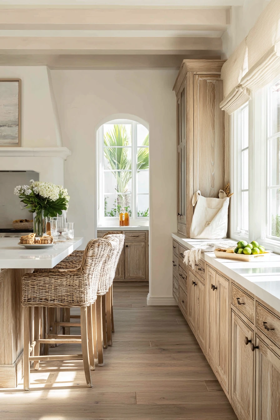 Beachy Tan and White Kitchen with Soft Linen Details