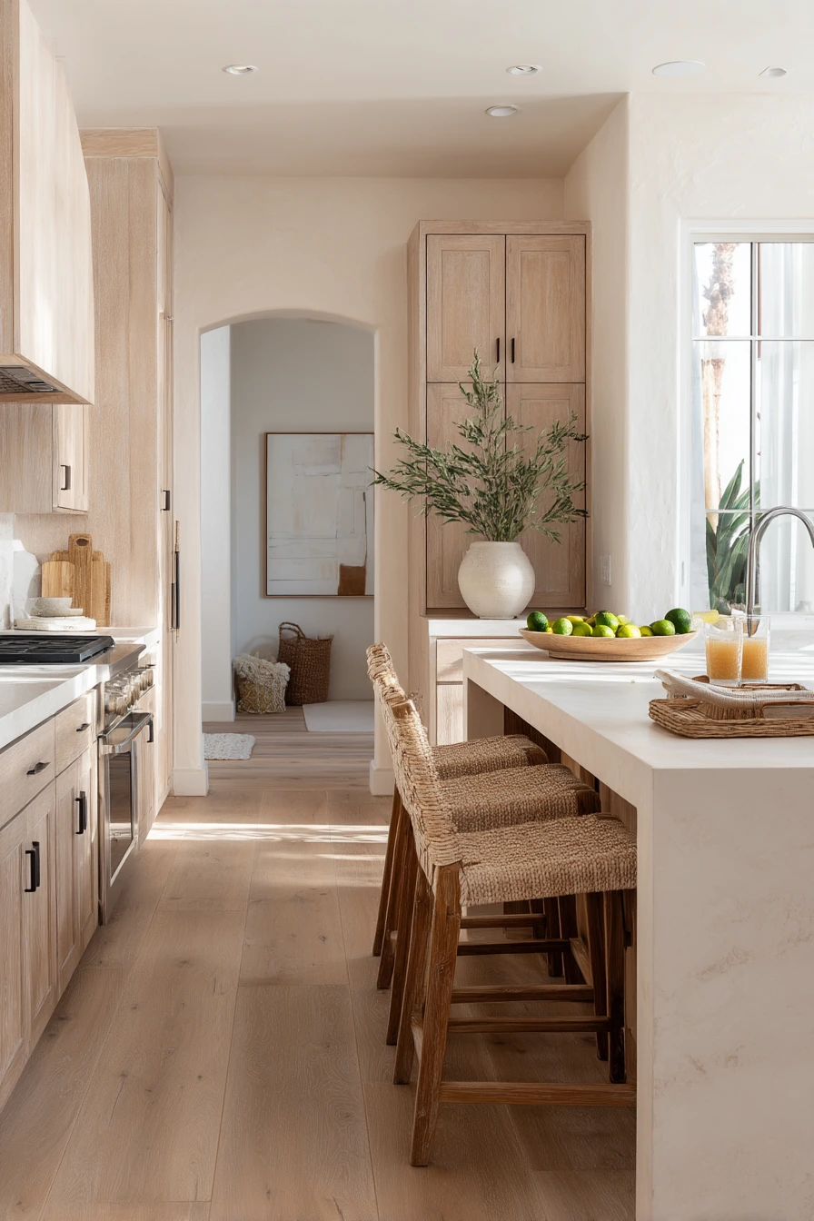 Beachy Tan and White Kitchen with Soft Linen Details