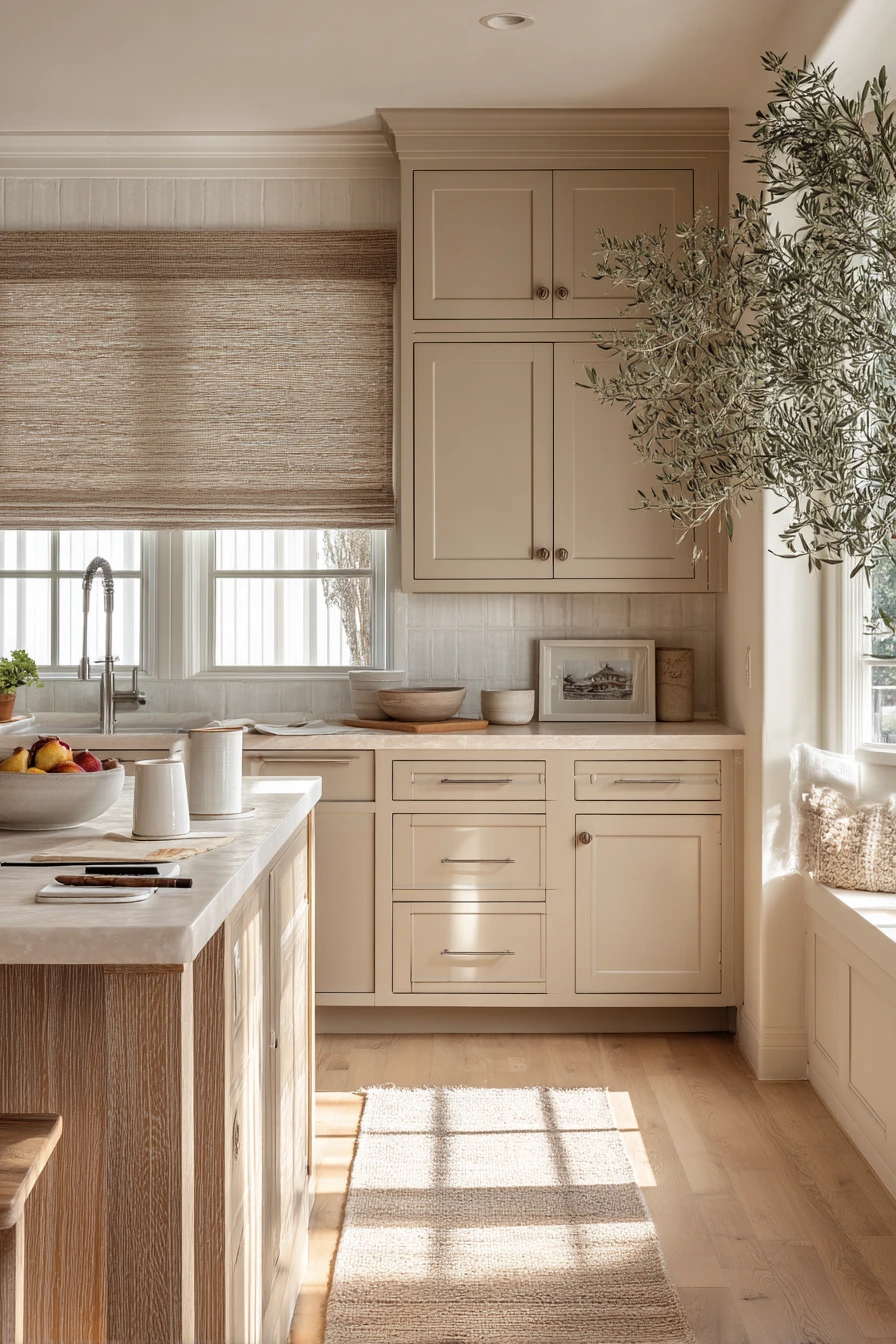 Morning Family Kitchen with Warm Oak and Linen Whites