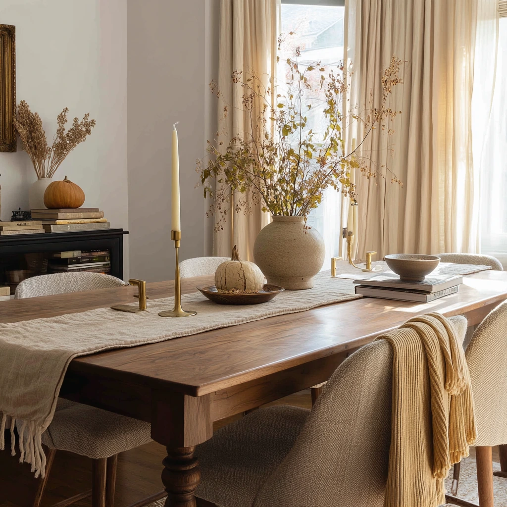 Cozy Autumn Tan Dining Setup