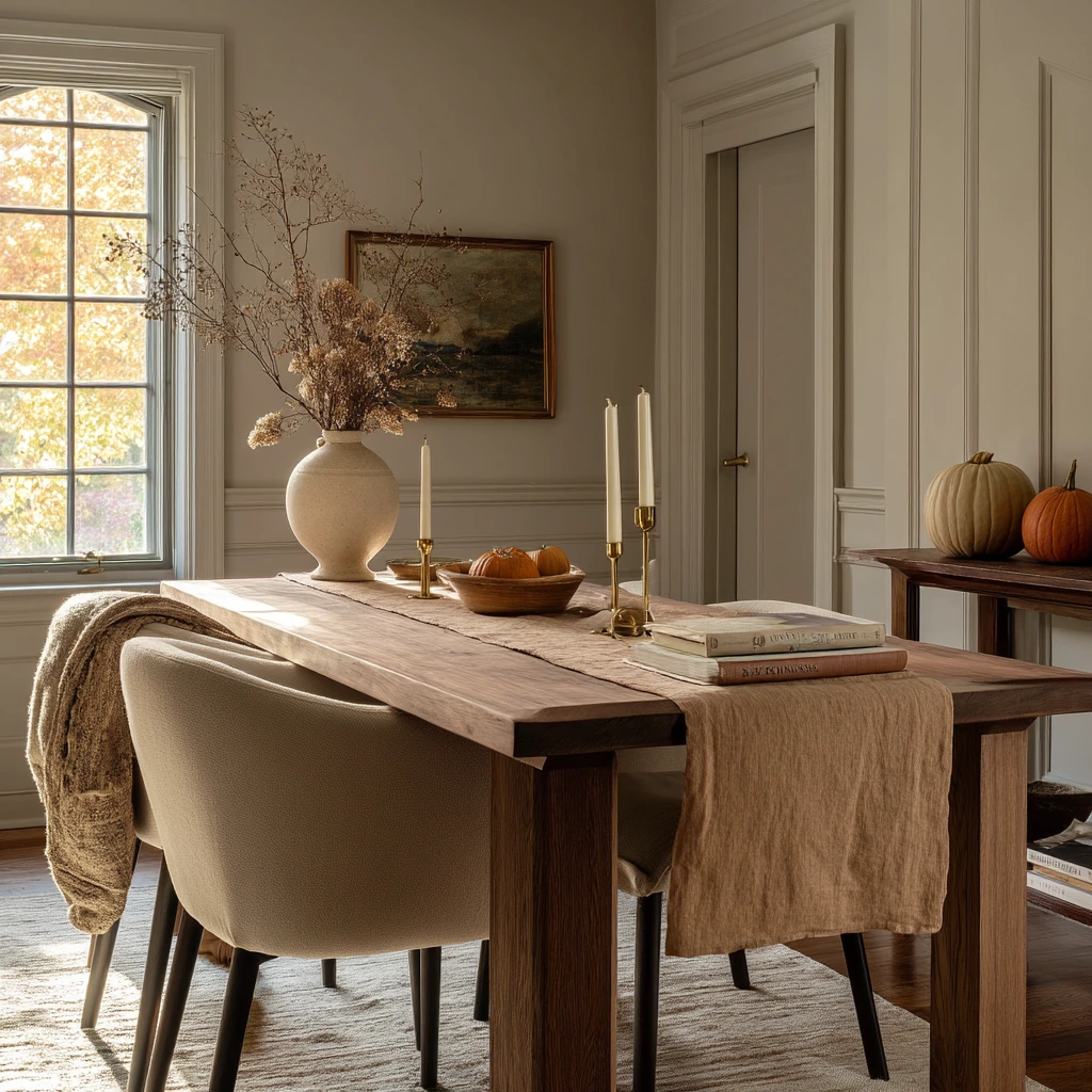 Cozy Autumn Tan Dining Setup