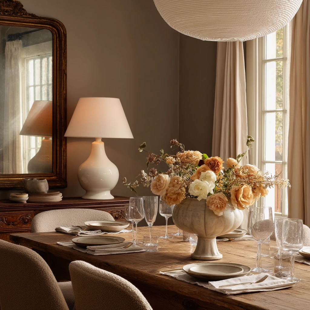 Elegant Tan Dining Room for Hosting