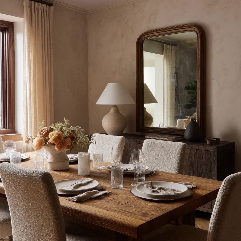 Elegant Tan Dining Room for Hosting
