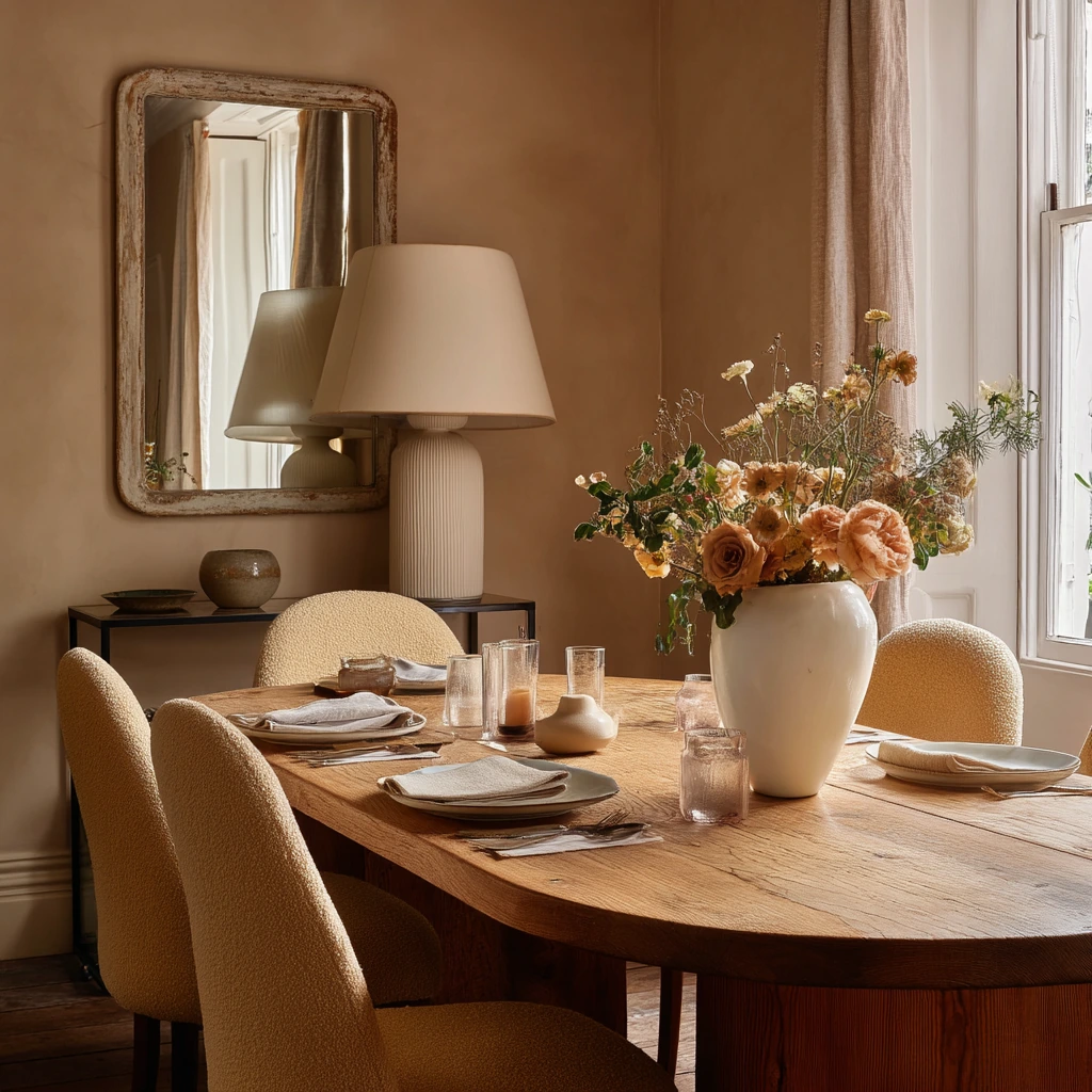 Elegant Tan Dining Room for Hosting