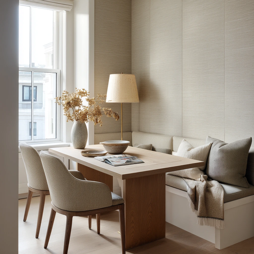 Minimal Tan Dining Room in a Calm Condo