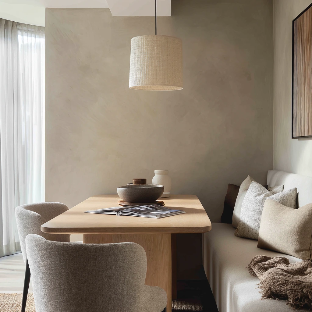 Minimal Tan Dining Room in a Calm Condo