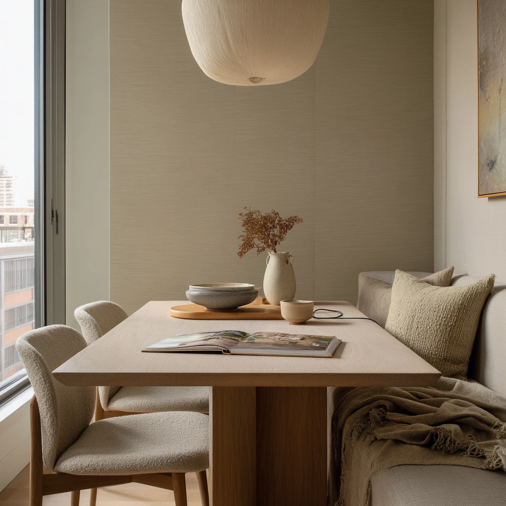 Minimal Tan Dining Room in a Calm Condo