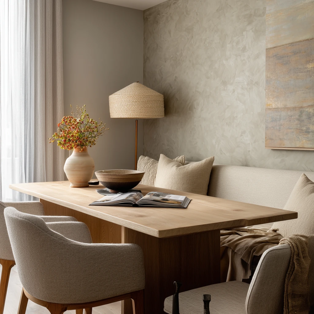 Minimal Tan Dining Room in a Calm Condo