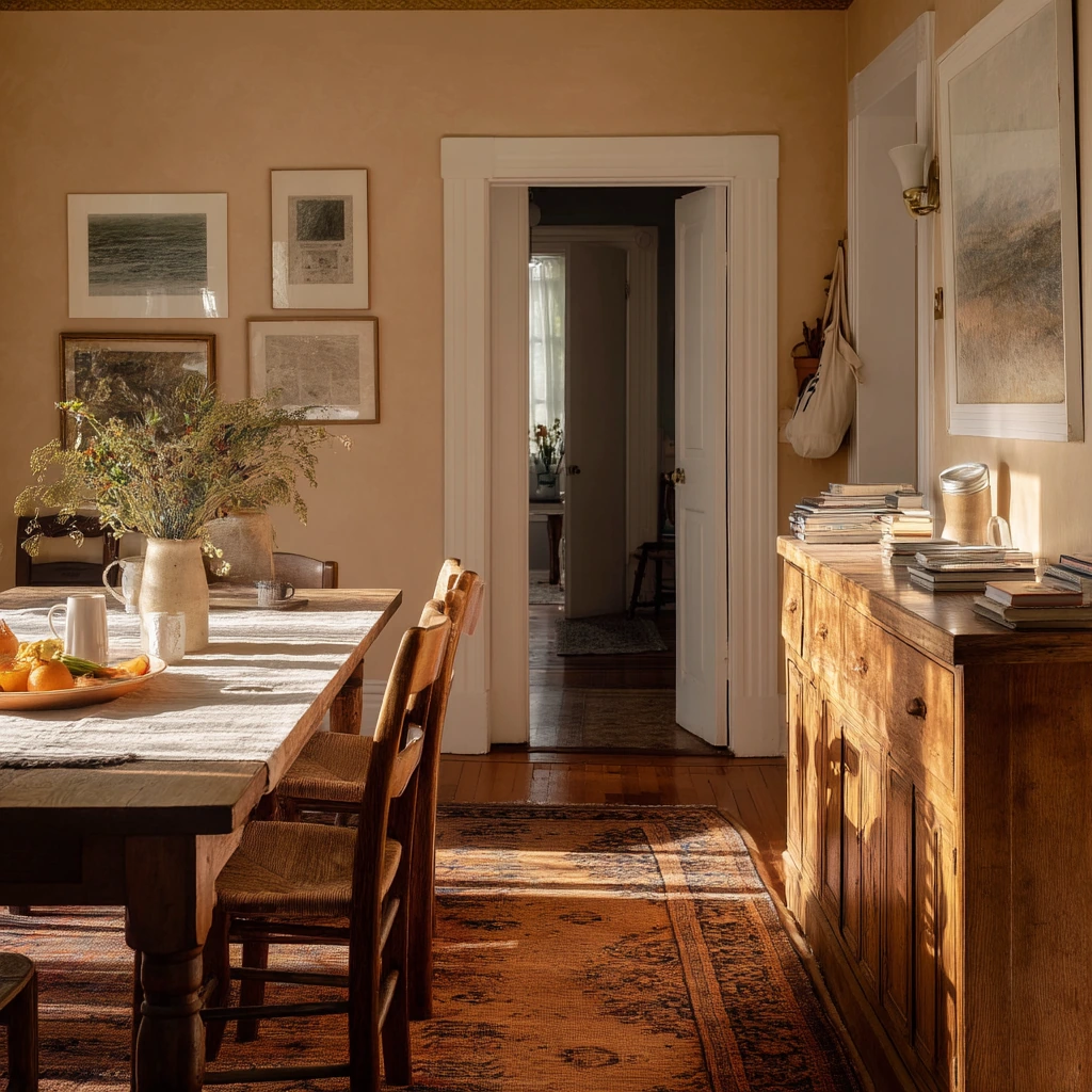 Tan Dining Room with Vintage Character
